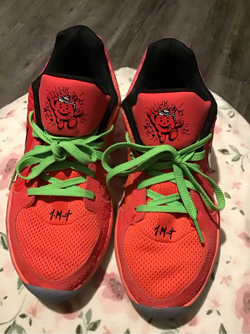 Men Orange Sneakers with Bright Green Laces - Playful Graphic